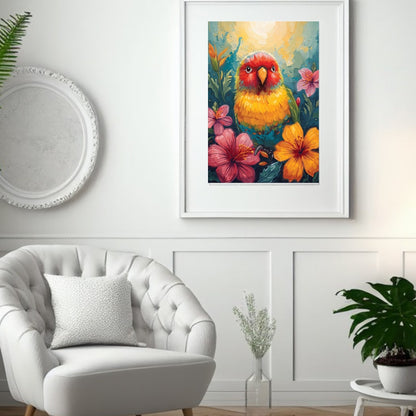 Tropical Parrot Paradise Fine Art Poster - Vivid Abstract Bird & Floral Wall Decor