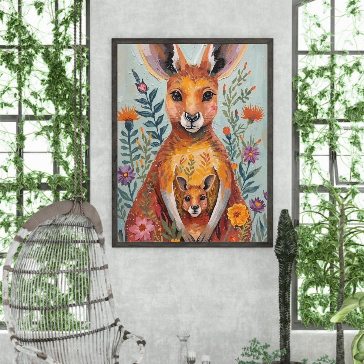 Abstract Impressionist Kangaroo & Joey Fine Art Poster – Vibrant Nature-Inspired Wall Decor