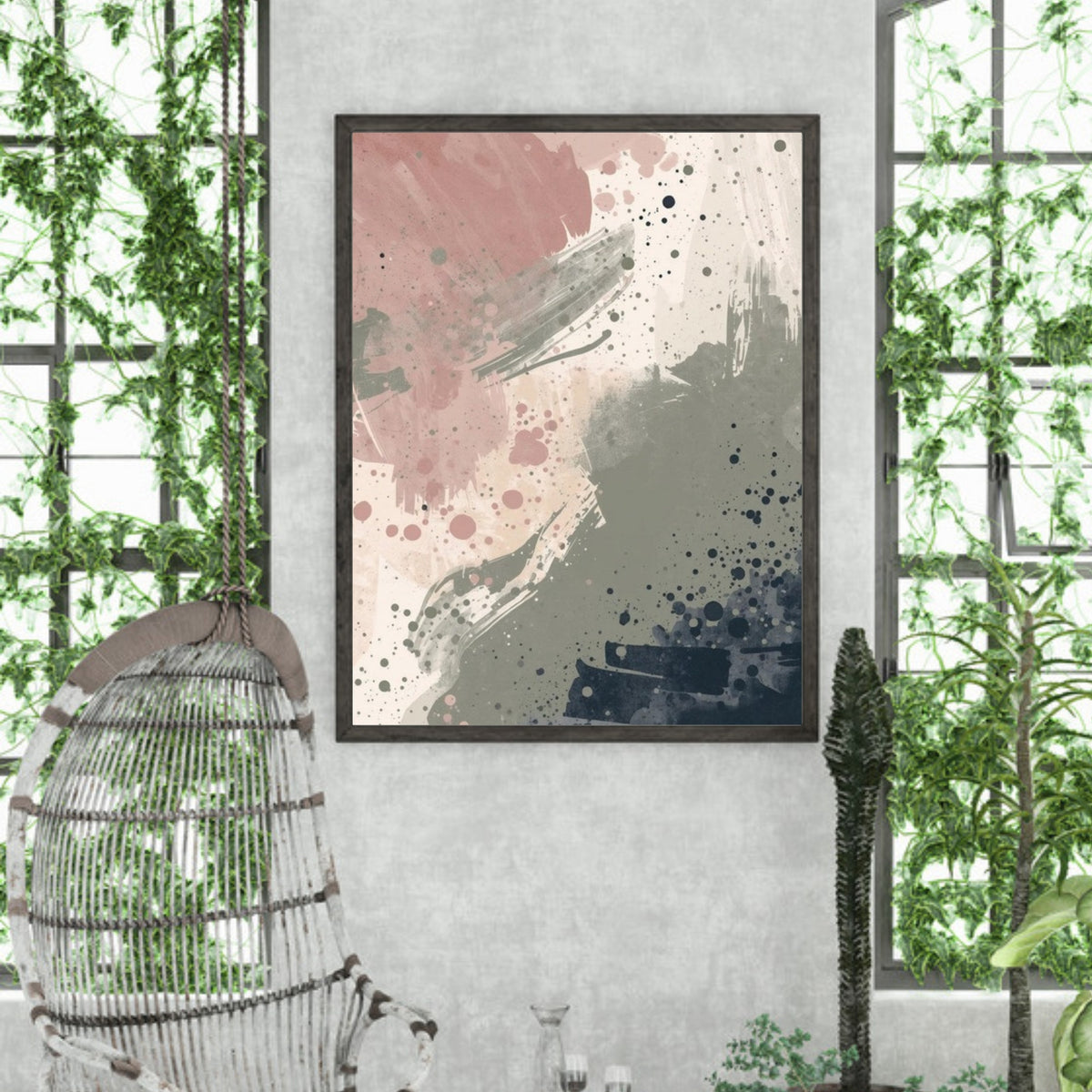Abstract Serenity Splash Fine Art Poster - Modern Blush & Grey Wall Art for Contemporary Spaces