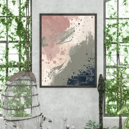 Abstract Serenity Splash Fine Art Poster - Modern Blush & Grey Wall Art for Contemporary Spaces