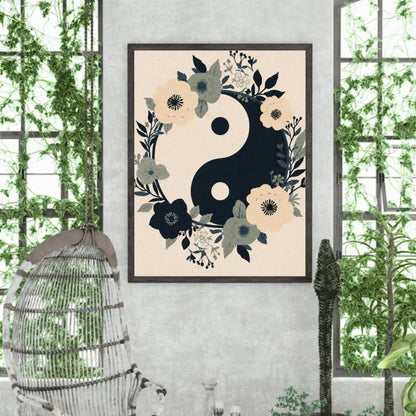 Floral Yin Yang Harmony Fine Art Poster - Balance & Serenity Wall Decor