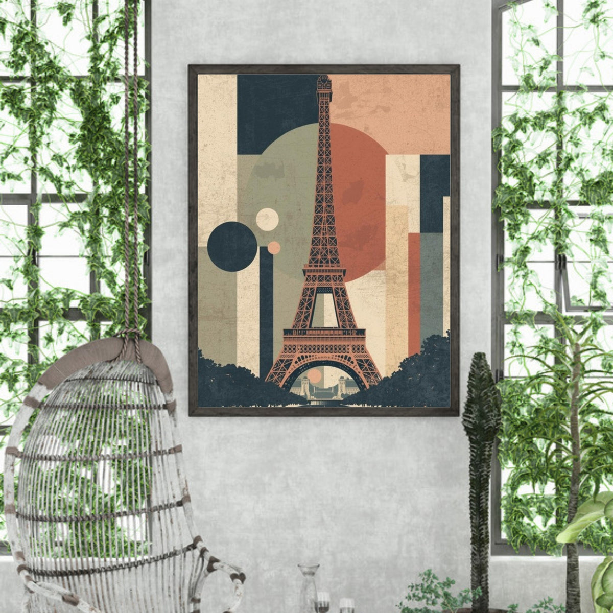 Eiffel Tower Geometric Abstract Fine Art Poster - Mid-Century Modern Parisian Vibe