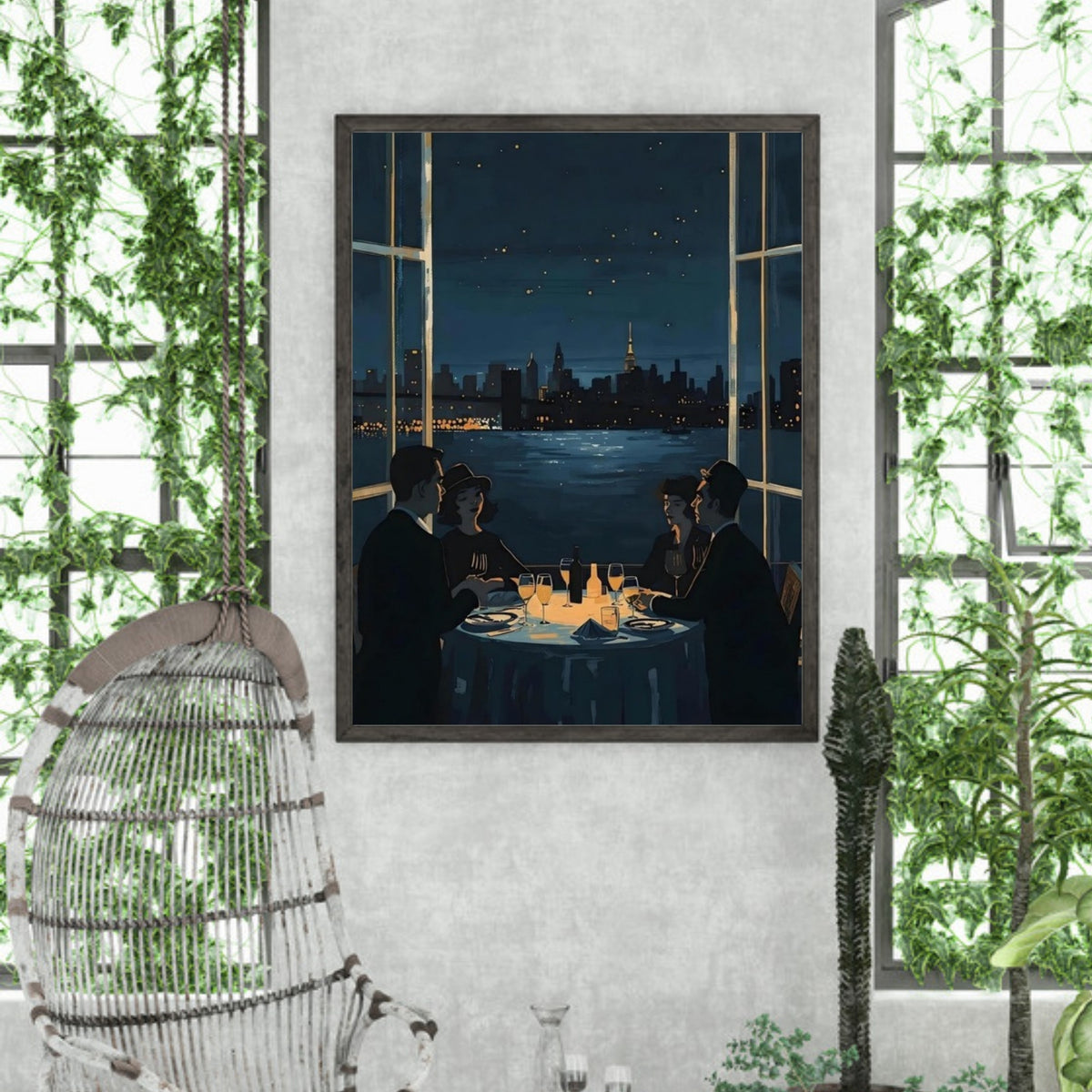 Midnight Rendezvous Fine Art Poster - Evocative Cityscape Dining Art Print