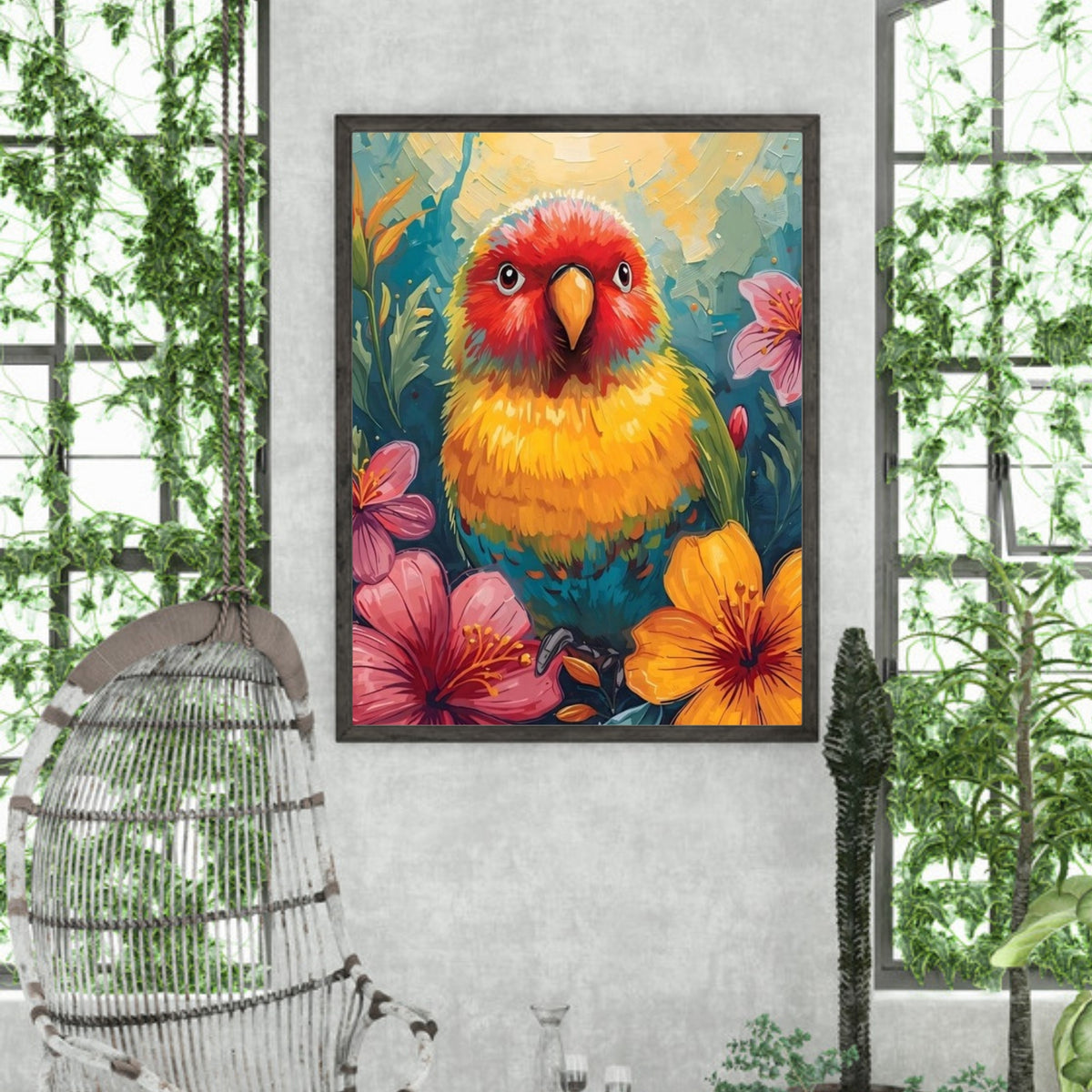 Tropical Parrot Paradise Fine Art Poster - Vivid Abstract Bird & Floral Wall Decor