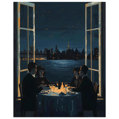 Midnight Rendezvous Fine Art Poster - Evocative Cityscape Dining Art Print 20x25 cm 8x10″
