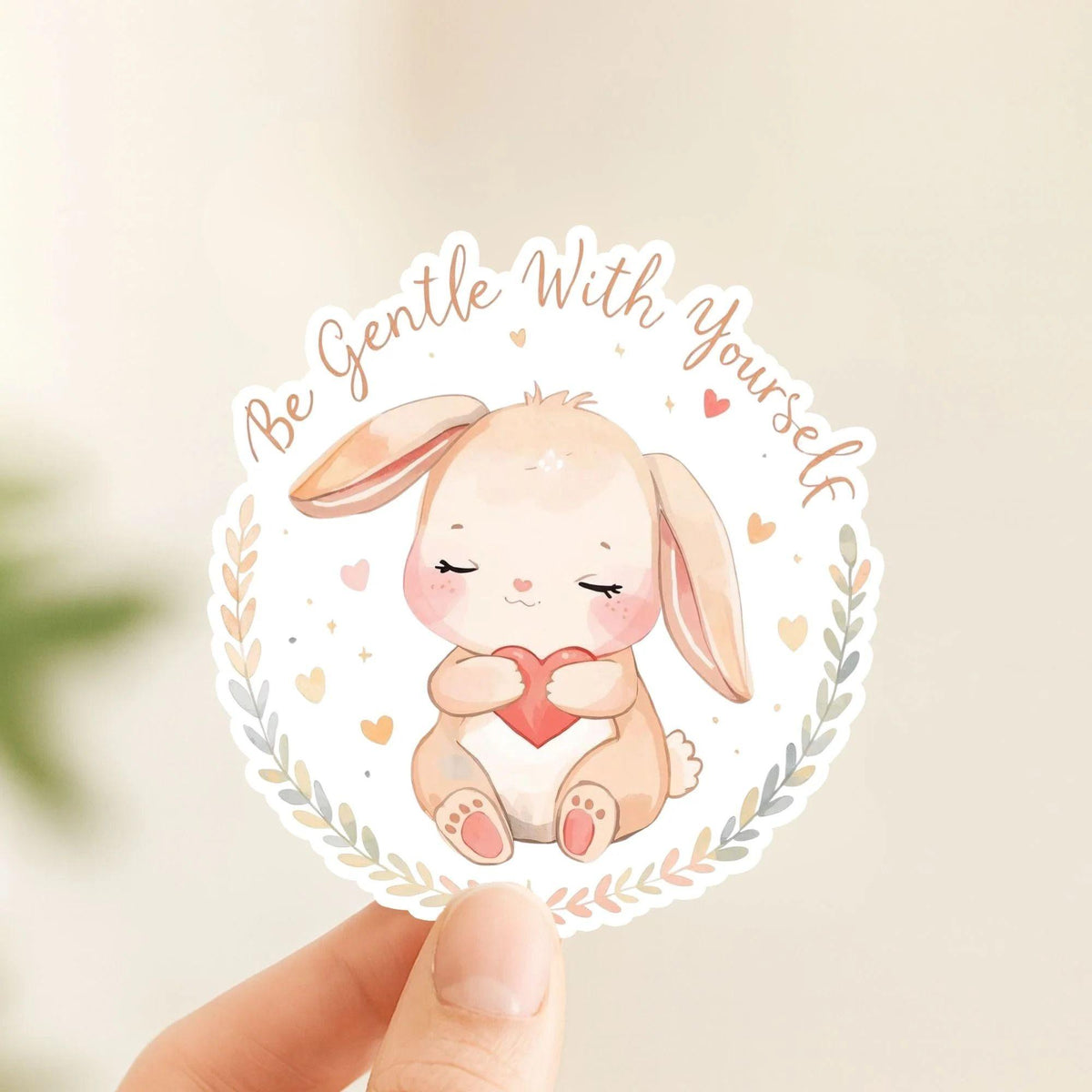 Be Gentle With Yourself Bunny | Self Care | White Vinyl | Die-Cut Sticker