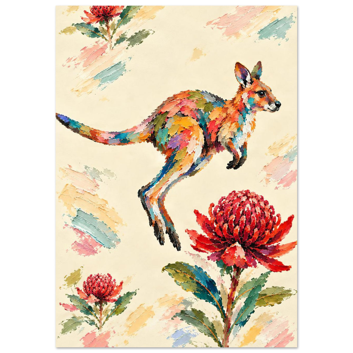 Wallaby Painted Australian Animal Fine Art Poster A3 (29.7 x 42 cm)