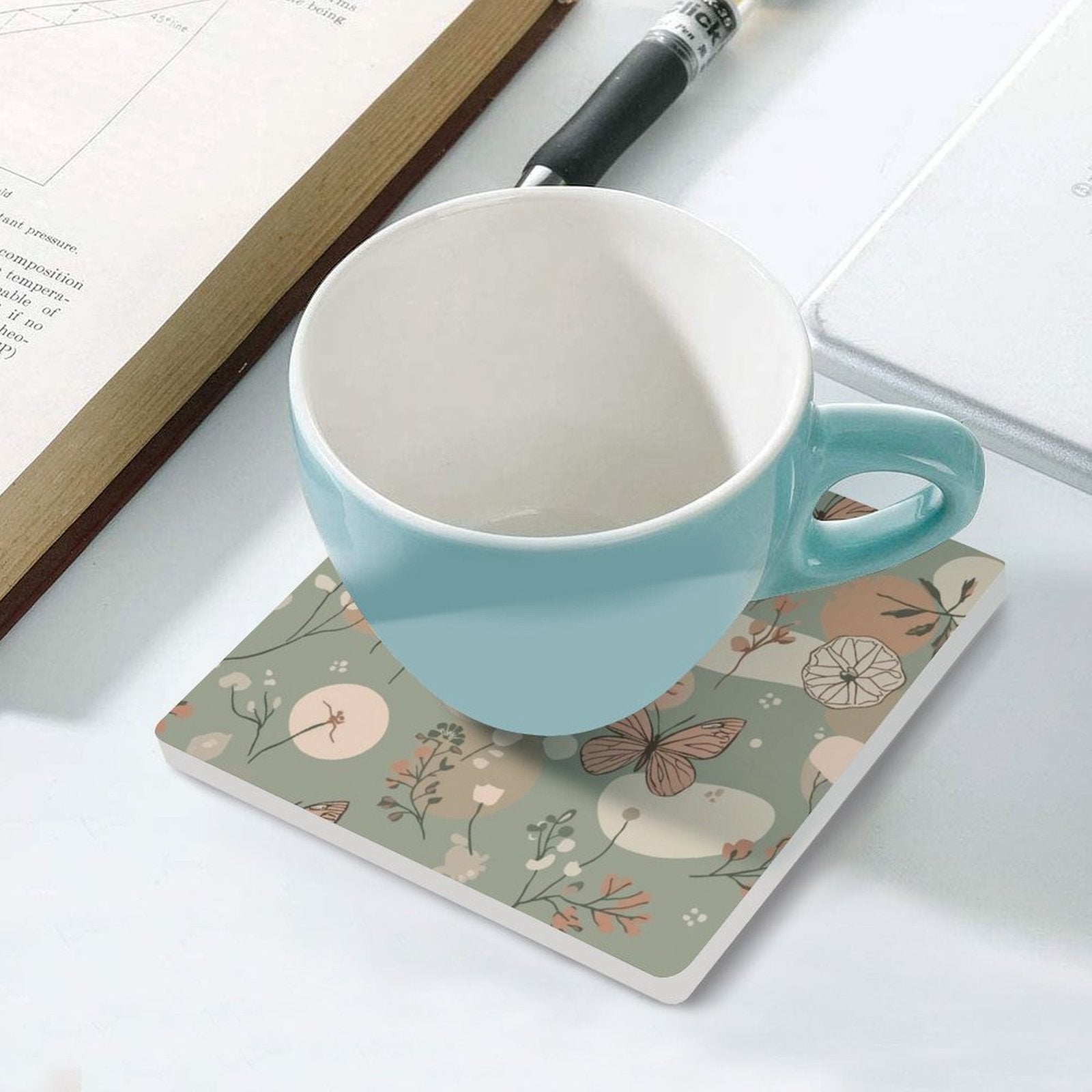 Botanical Flutter Butterfly & Floral Ceramic Coasters (Set of 4 or 6)