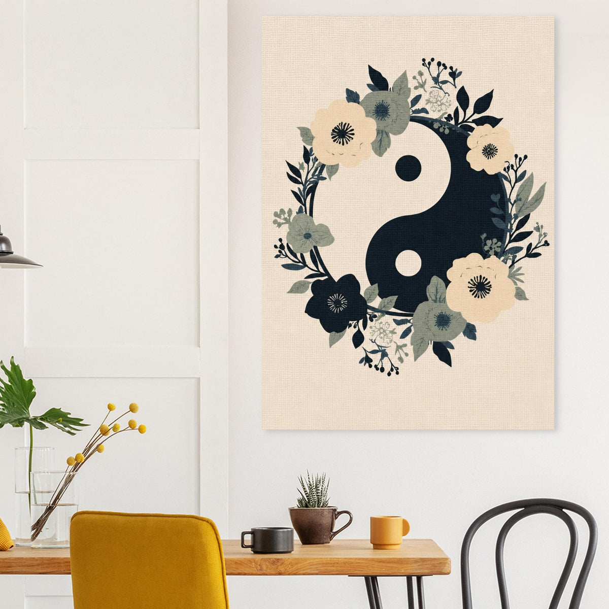 Floral Yin Yang Harmony Fine Art Poster - Balance & Serenity Wall Decor