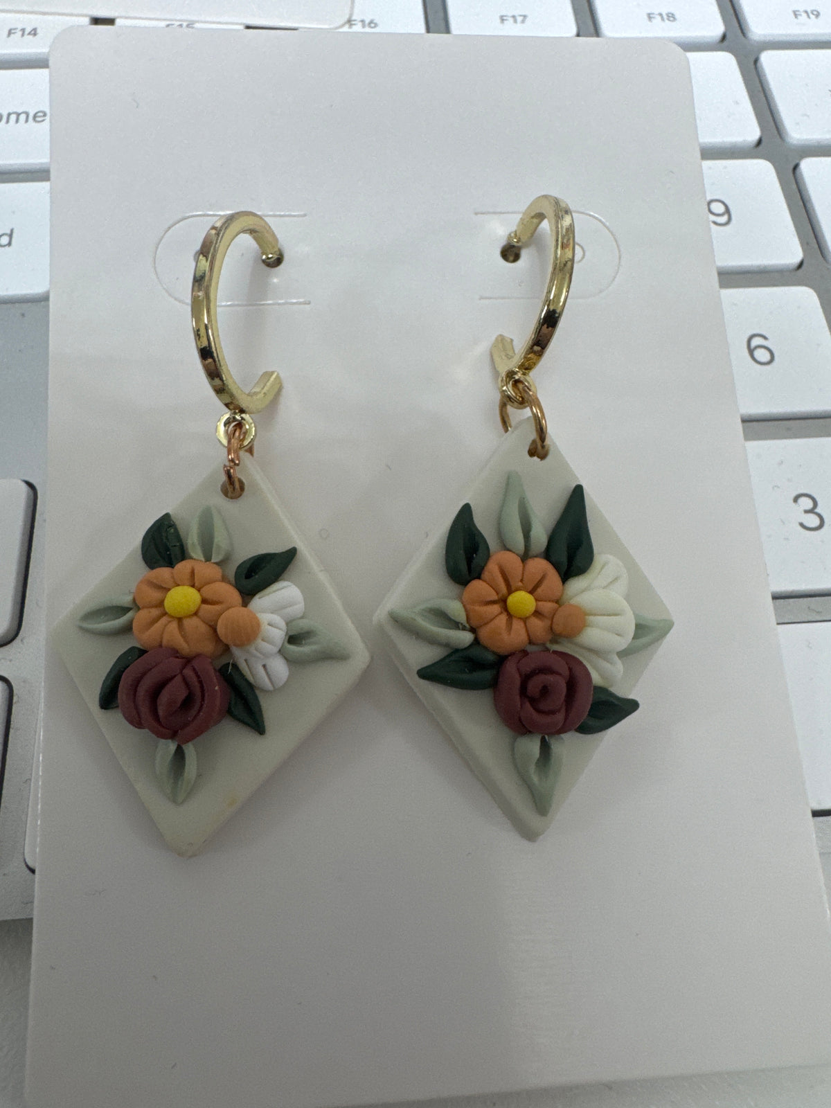 Floral Diamond Polymer Clay Dangle Earrings