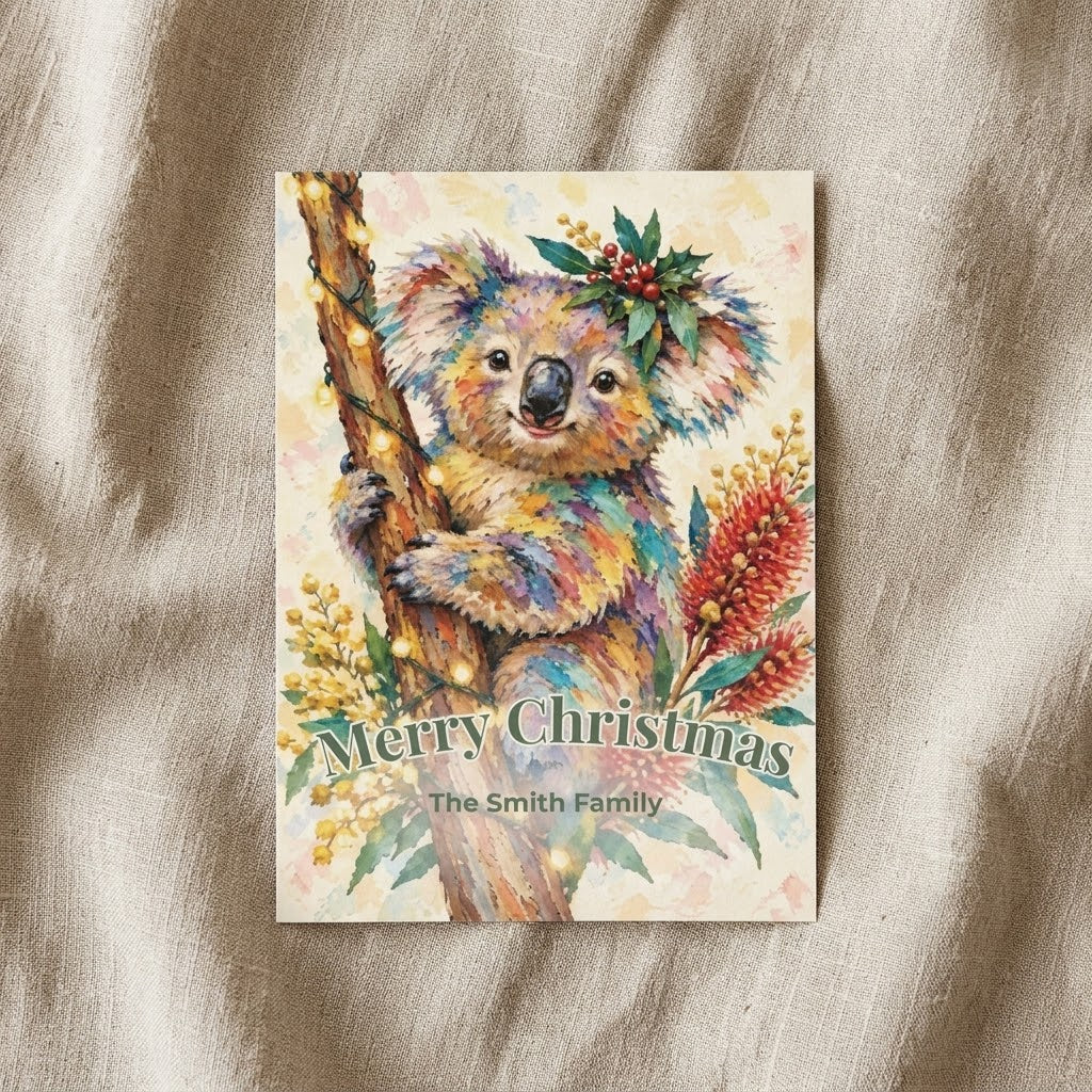 Australian Animals Christmas Flat Greeting / Note Cards 3-Pack | Koala, Platypus & Wombat