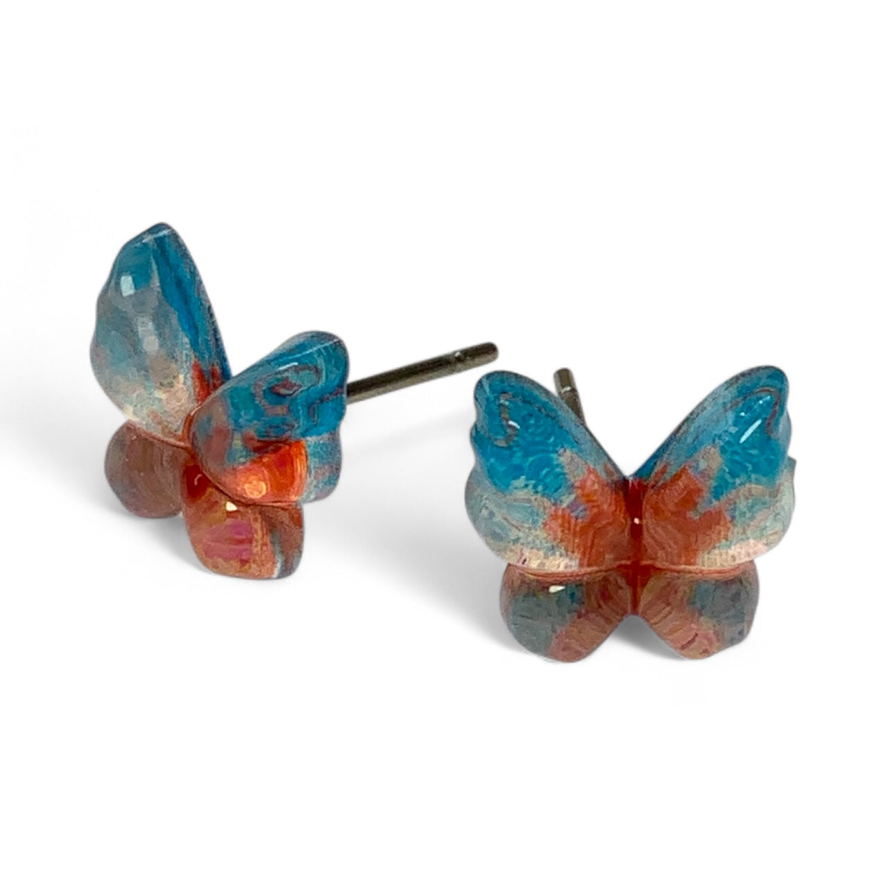 Whimsical Resin Butterfly Stud Earrings (9mm) – Stainless Steel Posts Orange Blue