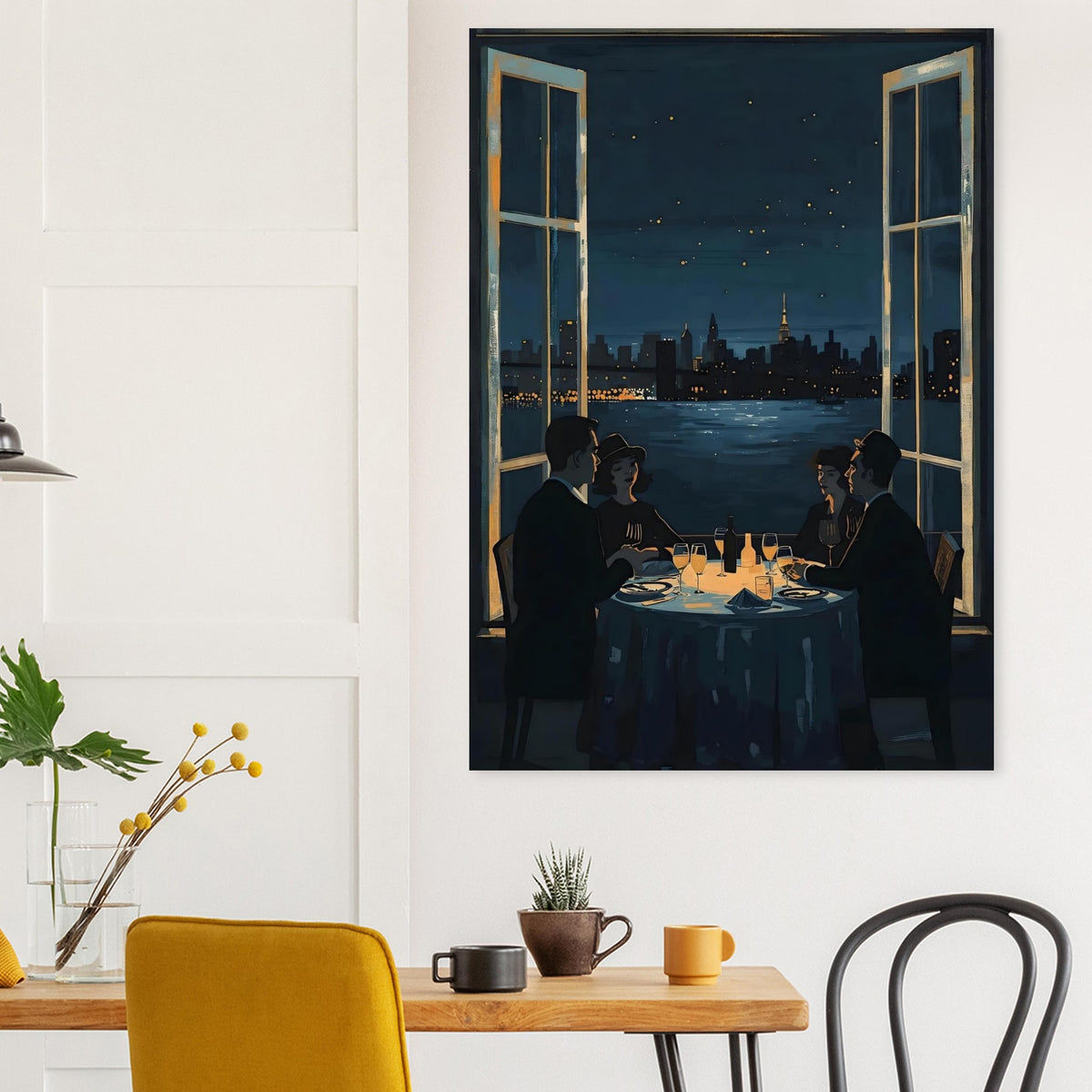 Midnight Rendezvous Fine Art Poster - Evocative Cityscape Dining Art Print