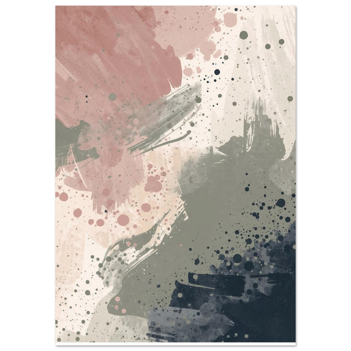 Abstract Serenity Splash Fine Art Poster - Modern Blush & Grey Wall Art for Contemporary Spaces A0 (84.1 x 118.9 cm)