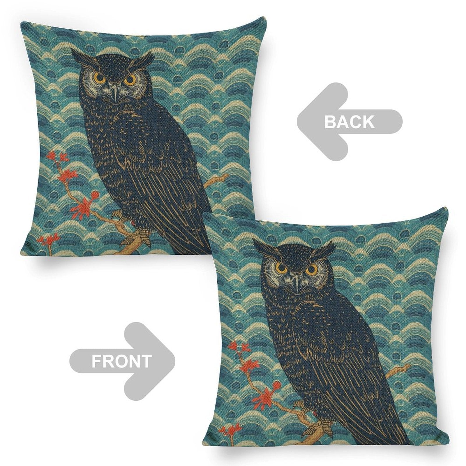 Majestic Owl Linen Double Sided Throw Pillow Cushion Covers | 45×45 cm