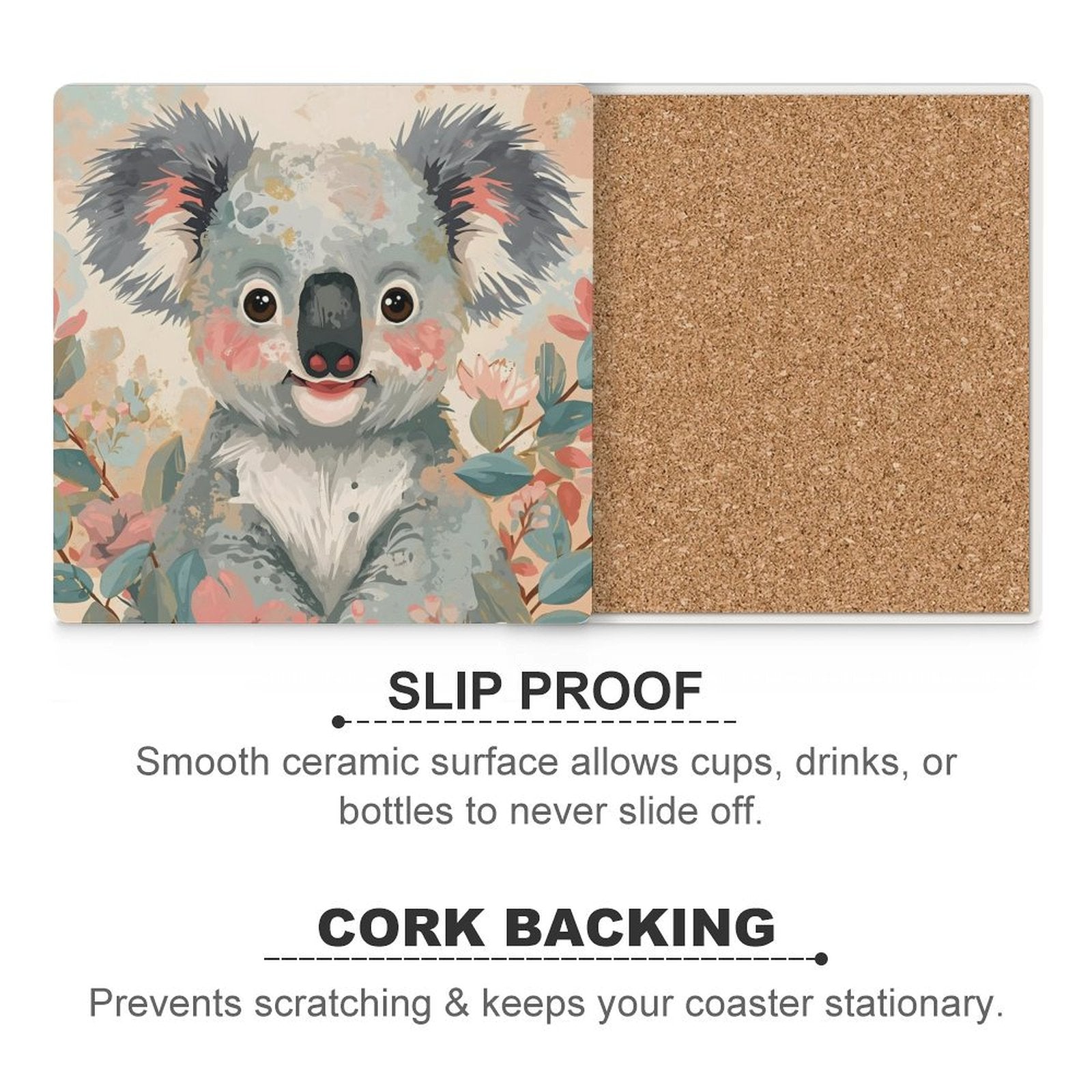 Koala in Bloom Ceramic Coasters (Set of 4 or 6)