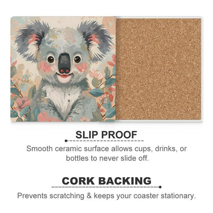 Koala in Bloom Ceramic Coasters (Set of 4 or 6)