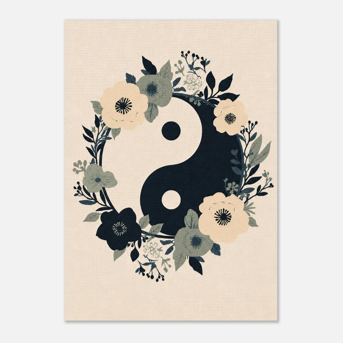 Floral Yin Yang Harmony Fine Art Poster - Balance & Serenity Wall Decor