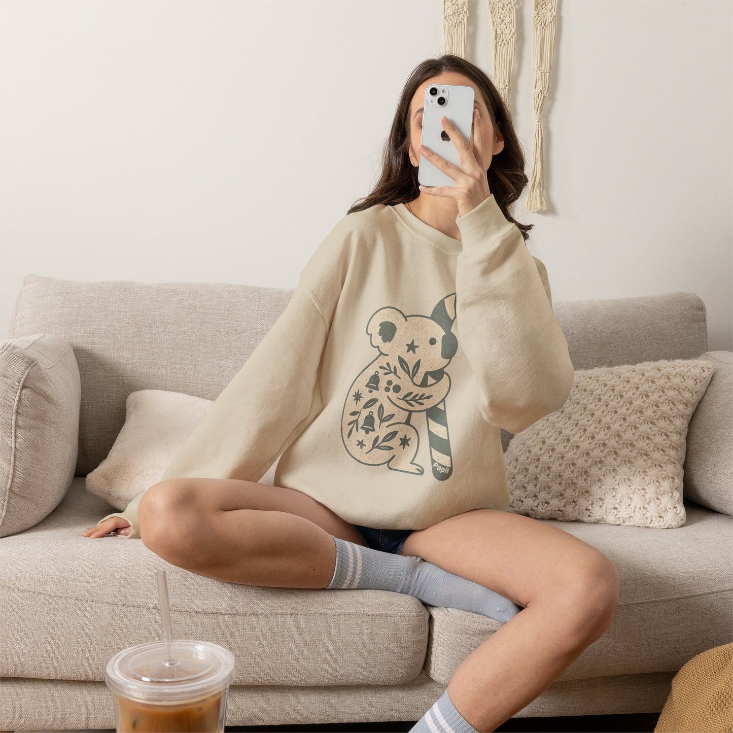 Koala Candy Cane Crewneck Christmas Sweatshirt — Whimsical Floral Australian Koala Holiday Sweatshirt