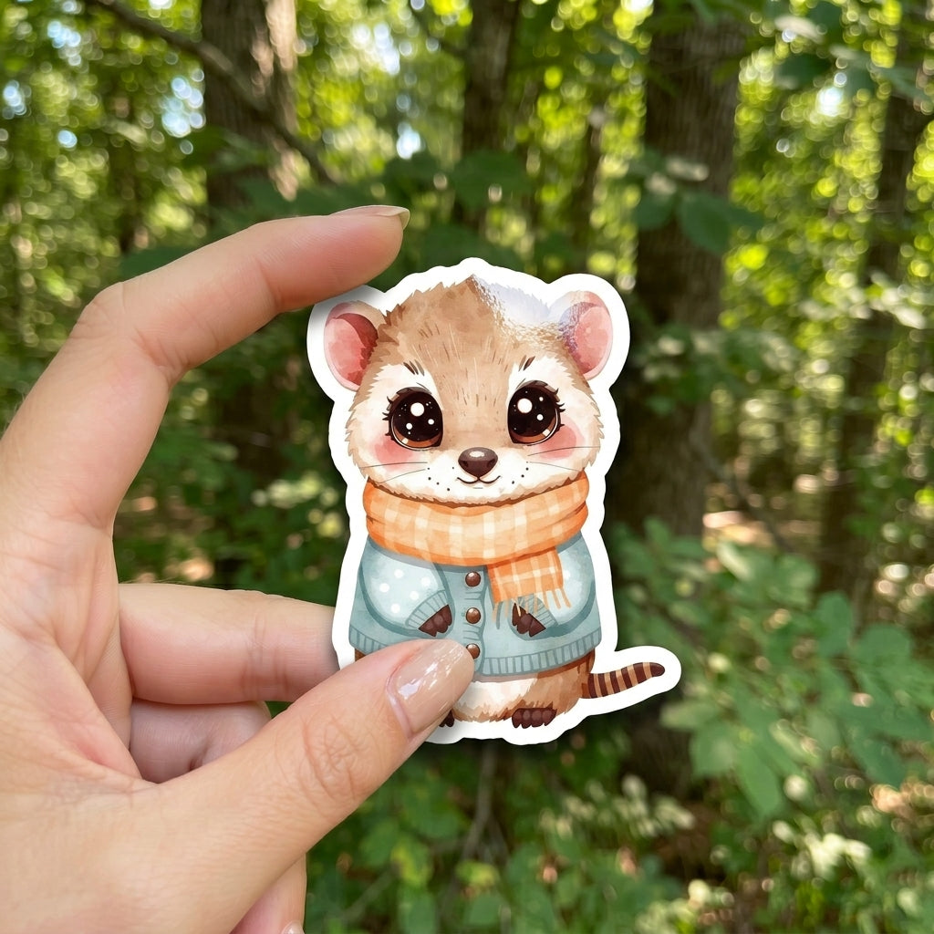 Numbat in Scarf Cozy Forest | Aussie Animal | White Gloss Vinyl | Die-Cut Sticker