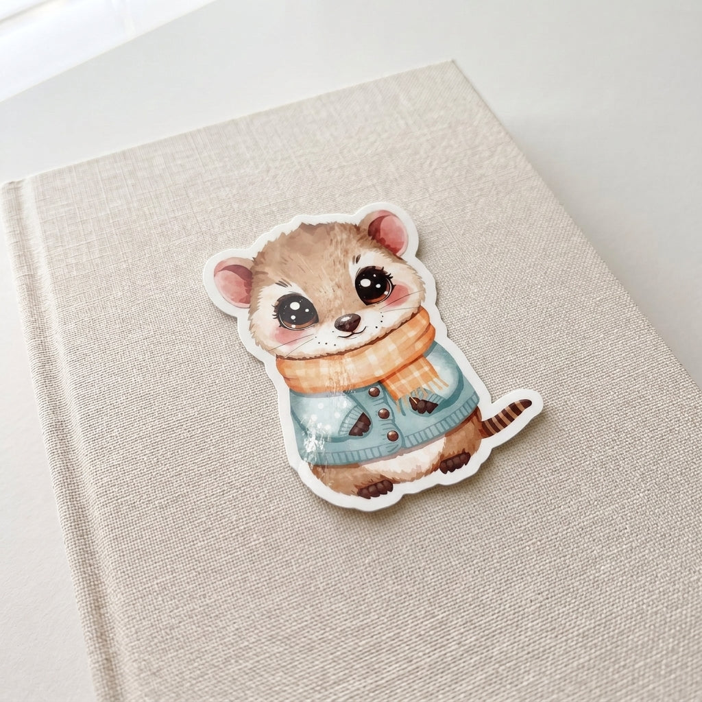 Numbat in Scarf Cozy Forest | Aussie Animal | White Gloss Vinyl | Die-Cut Sticker