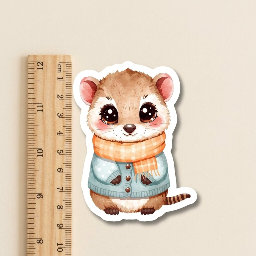 Numbat in Scarf Cozy Forest | Aussie Animal | White Gloss Vinyl | Die-Cut Sticker