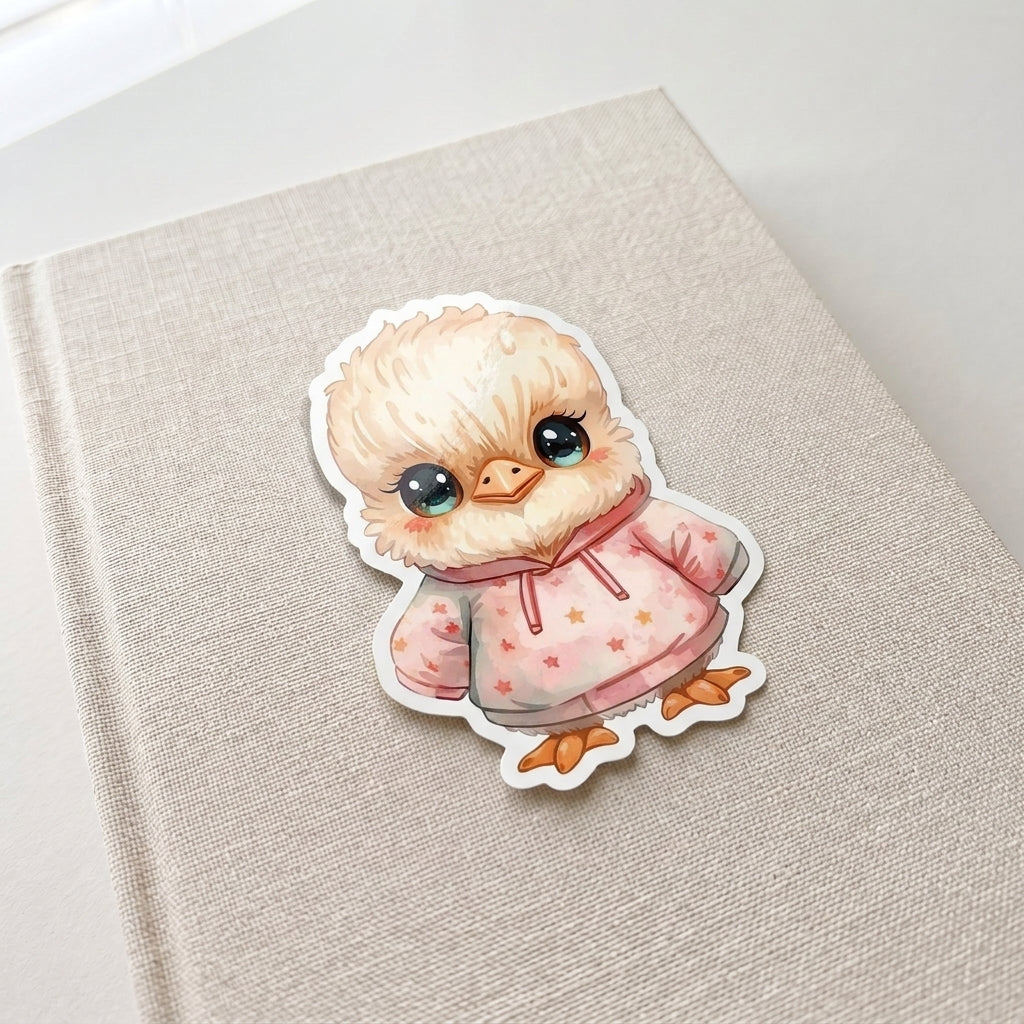 Cassowary Chick Star Hoodie | Kawaii | White Gloss Vinyl | Die-Cut Sticker