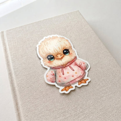 Cassowary Chick Star Hoodie | Kawaii | White Gloss Vinyl | Die-Cut Sticker