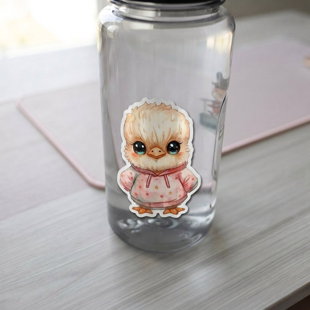 Cassowary Chick Star Hoodie | Kawaii | White Gloss Vinyl | Die-Cut Sticker