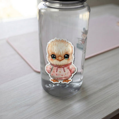 Cassowary Chick Star Hoodie | Kawaii | White Gloss Vinyl | Die-Cut Sticker