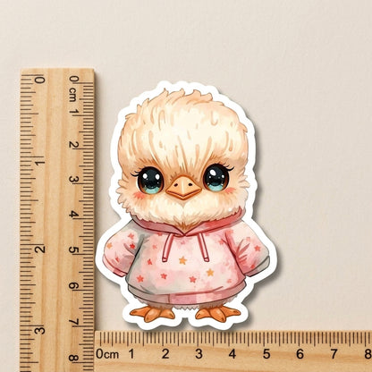 Cassowary Chick Star Hoodie | Kawaii | White Gloss Vinyl | Die-Cut Sticker