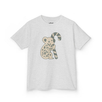Floral Koala with Candy Cane Christmas Tee | Kids T-Shirt