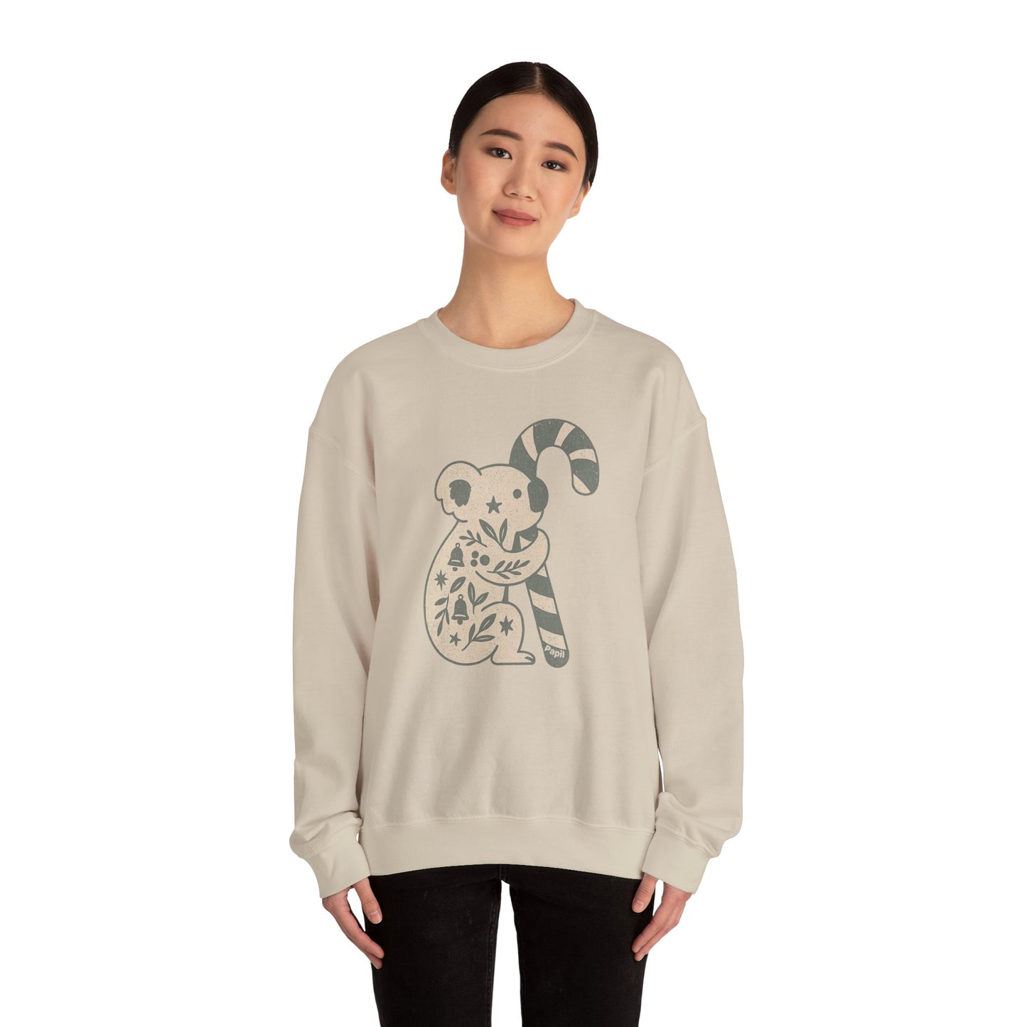 Floral Koala with Candy Cane Christmas Sweater | Botanical Animal Woodland Sweatshirt