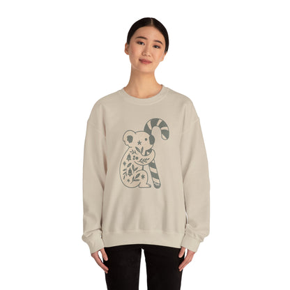 Floral Koala with Candy Cane Christmas Sweater | Botanical Animal Woodland Sweatshirt
