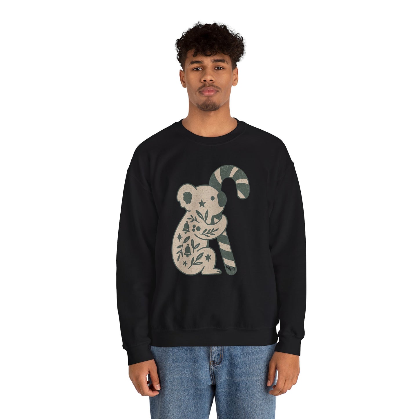Koala Candy Cane Crewneck Christmas Sweatshirt — Whimsical Floral Australian Koala Holiday Sweatshirt