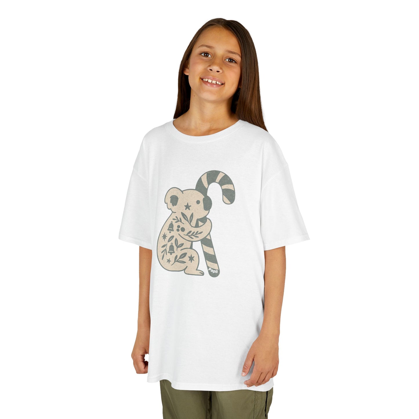 Floral Koala with Candy Cane Christmas Tee | Kids T-Shirt