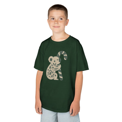 Floral Koala with Candy Cane Christmas Tee | Kids T-Shirt