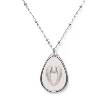 Angel Wings Spiritual Symbol Oval Pendant Necklace – Original Art Jewellery One Size Silver