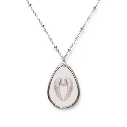 Angel Wings Spiritual Symbol Oval Pendant Necklace – Original Art Jewellery One Size Silver