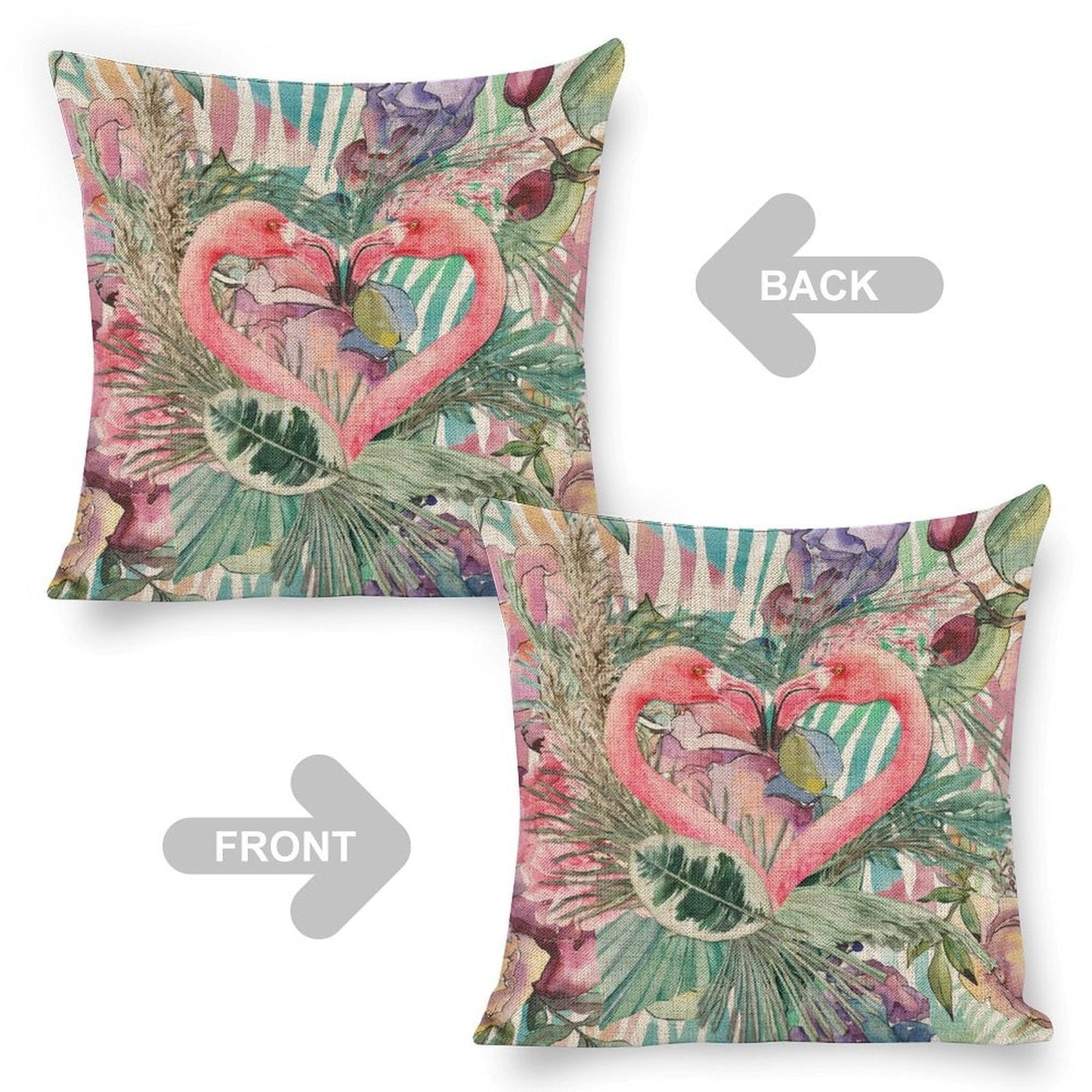 Flamingo Pair Linen Cushion Pillow Cover — Double-Sided Print, 45×45cm