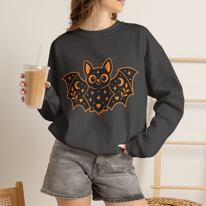 Cute Purple Bat Crewneck Sweatshirt | Kawaii Night Sky Halloween Pullover