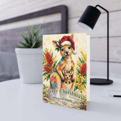 Personalised Kangaroo Christmas Folded Greeting Card | Australian Animals