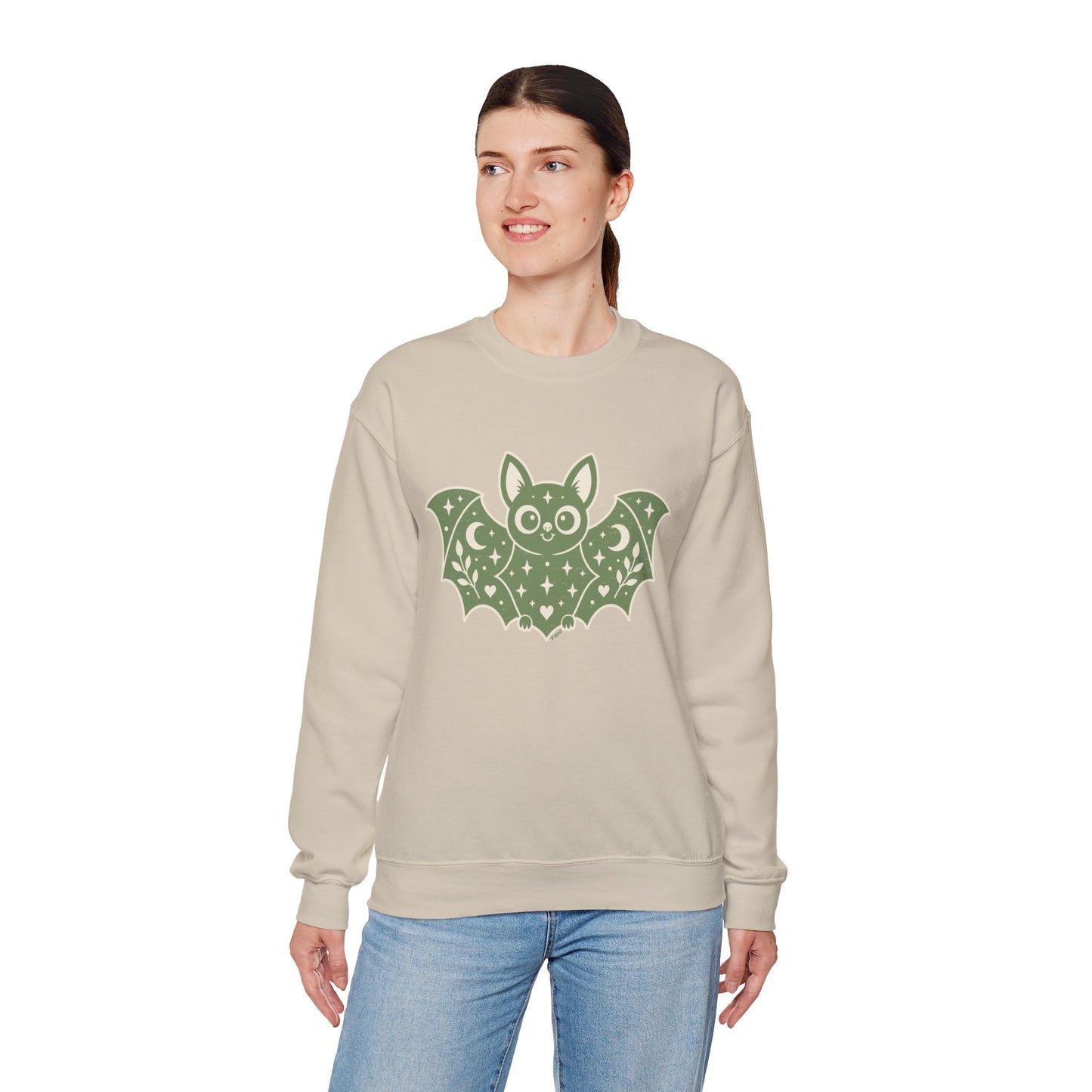 Cute Purple Bat Crewneck Sweatshirt | Kawaii Night Sky Halloween Pullover