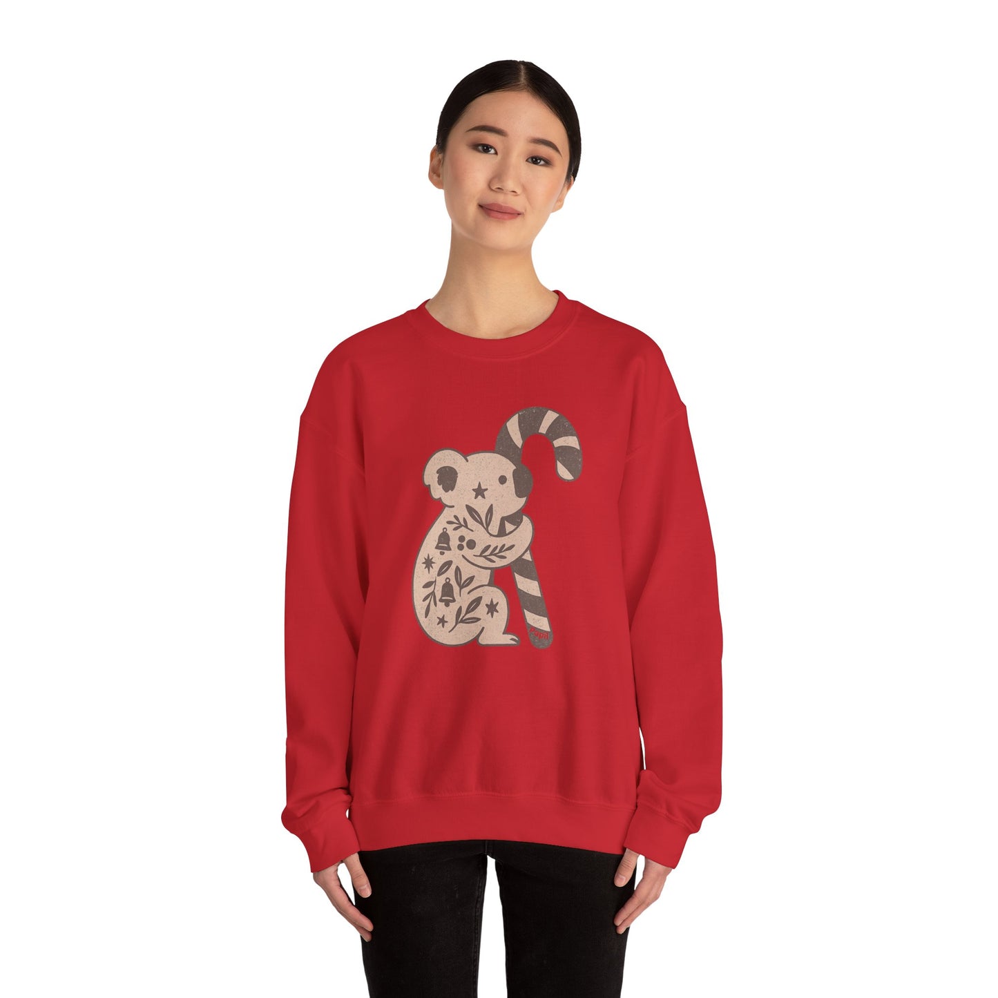 Floral Koala with Candy Cane Christmas Sweater | Botanical Animal Woodland Sweatshirt