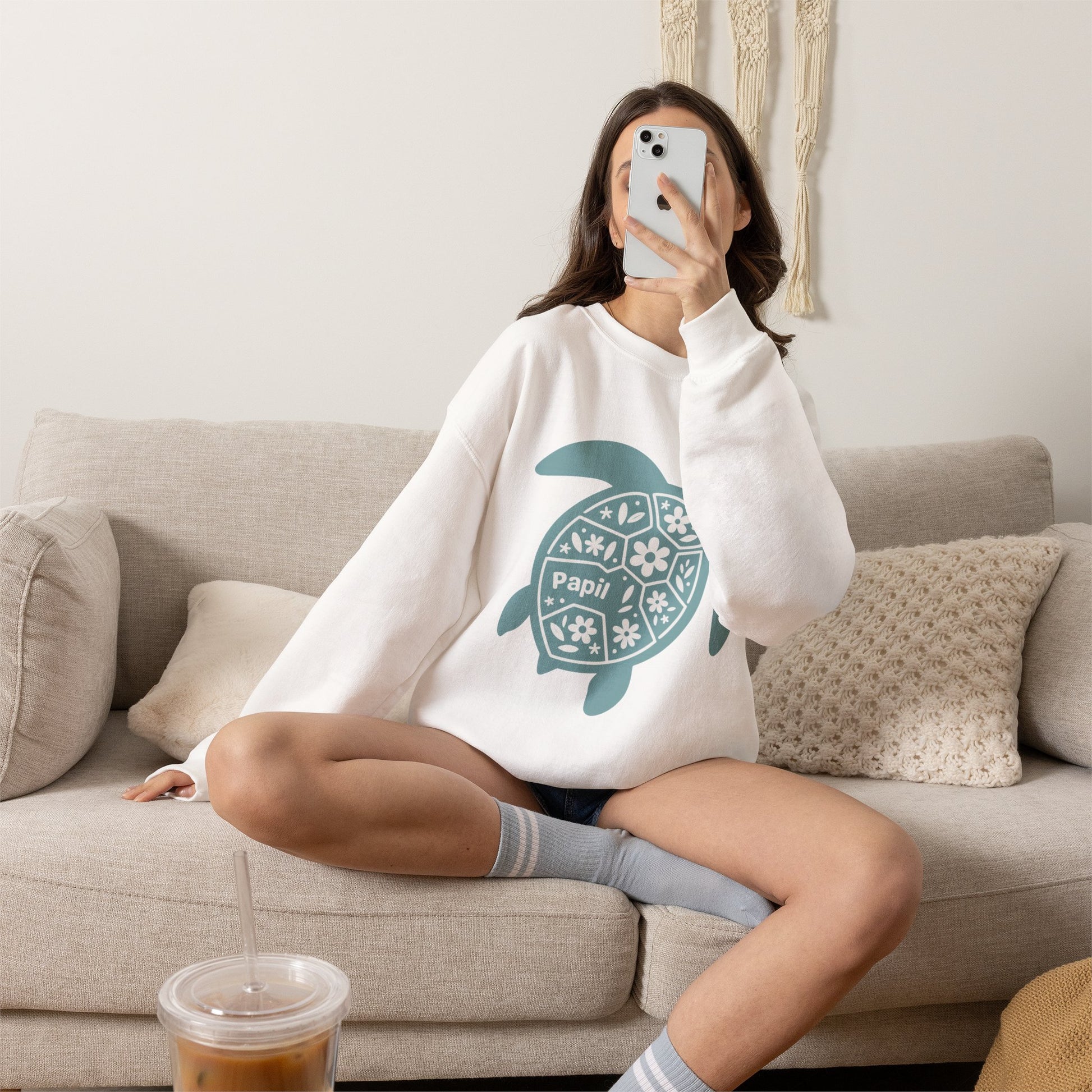 Turtle Graphic Sweatshirt — Floral Sea Turtle Crewneck