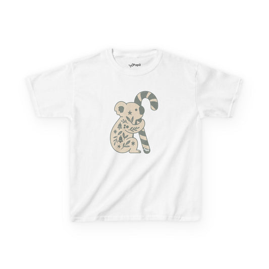 Floral Koala with Candy Cane Christmas Tee | Kids T-Shirt White