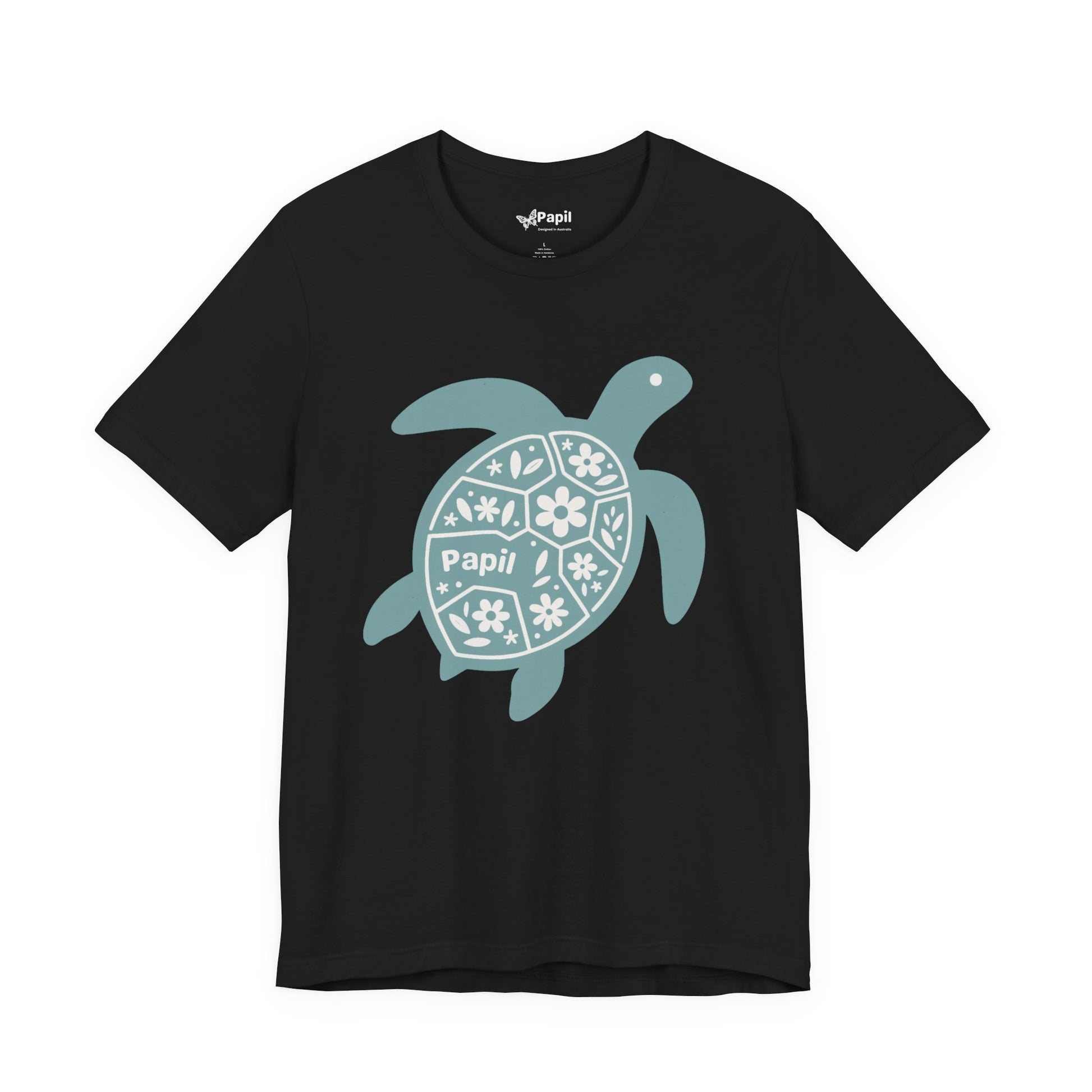 Sea Turtle Graphic Tee — Papil Floral Shell T-Shirt Black