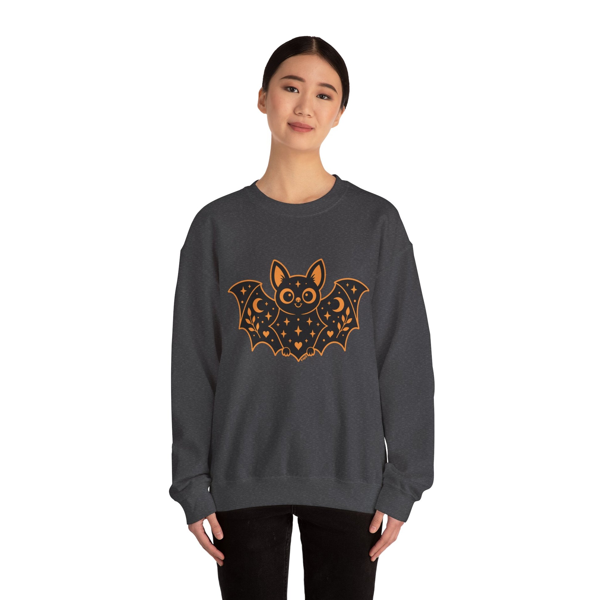 Cute Purple Bat Crewneck Sweatshirt | Kawaii Night Sky Halloween Pullover
