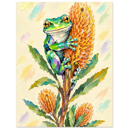 Green Tree Frog Painted Australian Animal Fine Art Poster 27x35 cm 11x14″