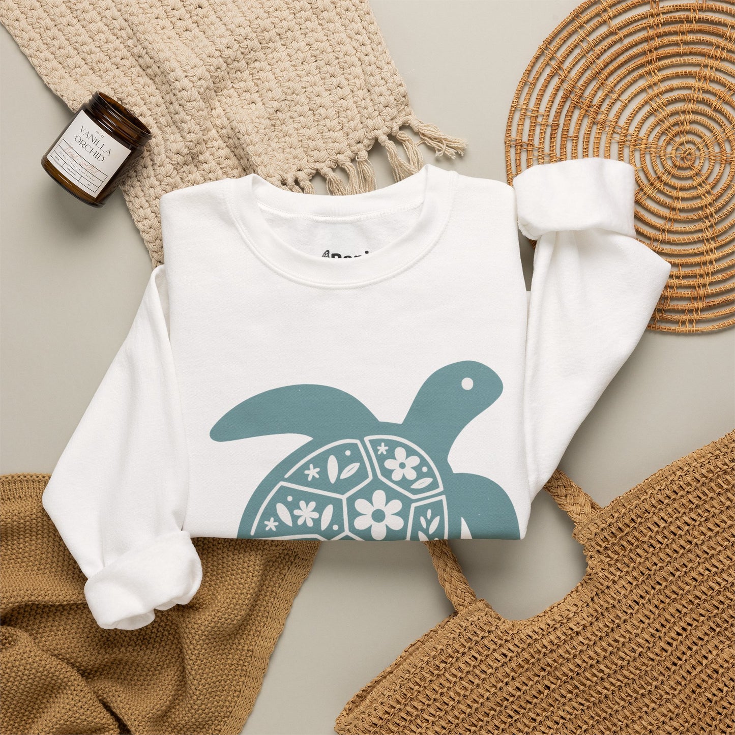 Turtle Graphic Sweatshirt — Floral Sea Turtle Crewneck
